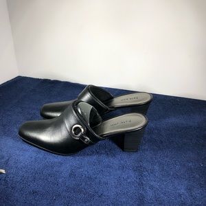 Kate ann black  buckle  slip on mules.  NWOT.